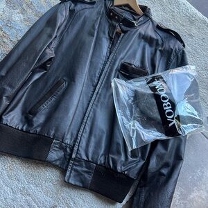 Members Only Men Black Bomber Jacket Sz 46 w/Free cap